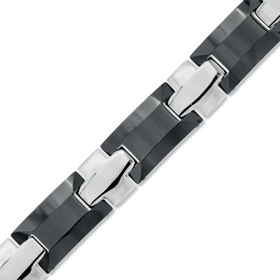 Men's 13.0mm Railroad Bracelet in Black Ceramic and Stainless Steel - 8.5"|Peoples Jewellers