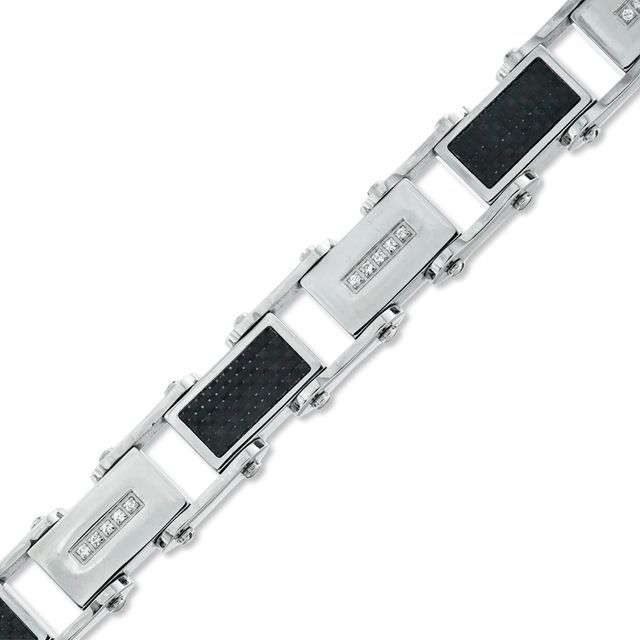 Men's 0.14 CT. T.W. Diamond Carbon fibre Bracelet in Stainless Steel - 8.5"|Peoples Jewellers