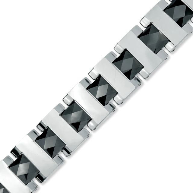 Men's 16.0mm Railroad Bracelet in Black Ceramic and Tungsten - 8.5"