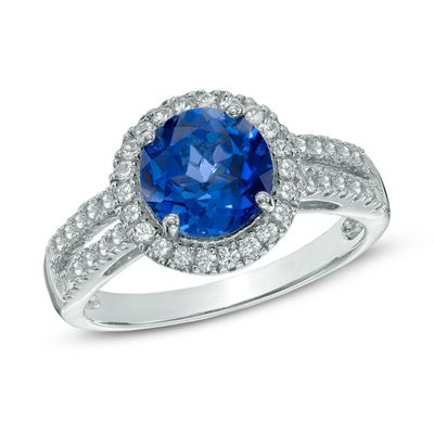 8.0mm Lab-Created Blue and White Sapphire Frame Ring in Sterling Silver|Peoples Jewellers