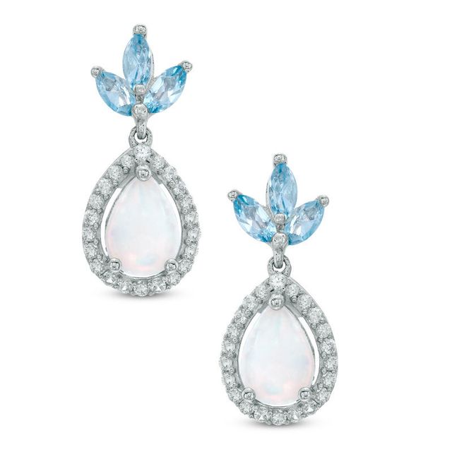 Pear-Shaped Lab-Created Opal and Blue Topaz with Lab-Created White Sapphire Earrings in Sterling Silver