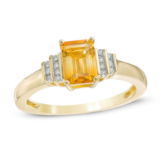 Emerald-Cut Citrine and Diamond Accent "Step" Ring in 10K Gold|Peoples Jewellers