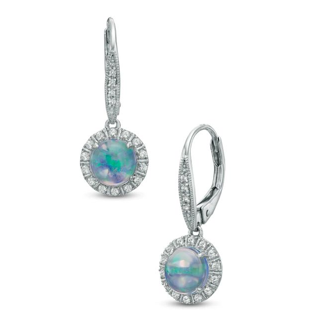 7.0mm Lab-Created Blue Opal and White Sapphire Frame Drop Earrings in Sterling Silver|Peoples Jewellers