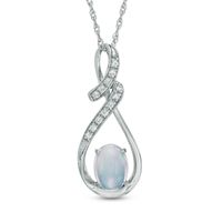 Oval Lab-Created Blue Opal and White Sapphire Swirl Pendant in Sterling Silver|Peoples Jewellers