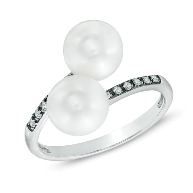 7.5 - 8.0mm Cultured Freshwater Pearl and Diamond Accent Bypass Ring in 10K White Gold|Peoples Jewellers