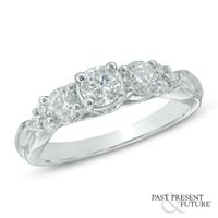 0.95 CT. T.W. Diamond Past Present Future Tri-Sides Engagement Ring in 14K White Gold|Peoples Jewellers