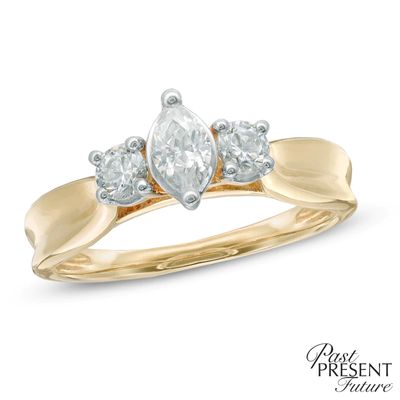 0.58 CT. T.W. Marquise Diamond Past Present Future® Ring in 14K Gold|Peoples Jewellers