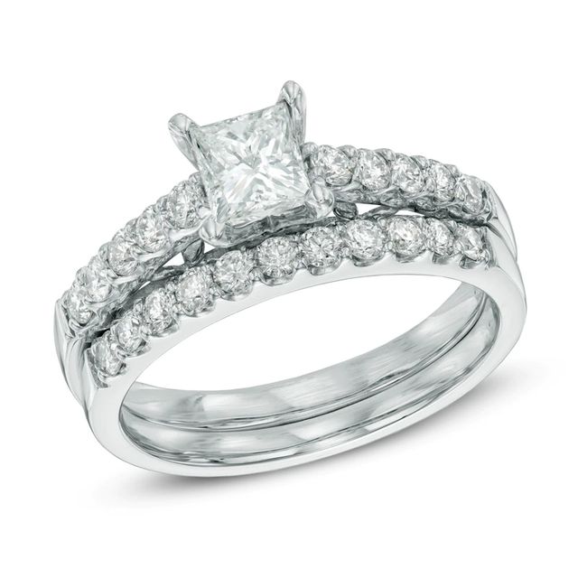 1.30 CT. T.W. Certified Canadian Princess-Cut Diamond Bridal Set in 14K White Gold (I/I2)