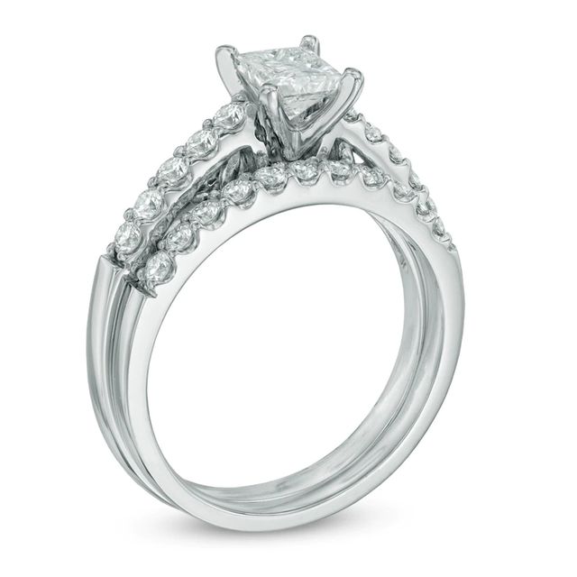 1.30 CT. T.W. Certified Canadian Princess-Cut Diamond Bridal Set in 14K White Gold (I/I2)|Peoples Jewellers