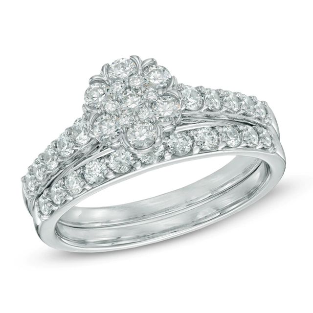 CT. T.W. Diamond Cluster Bridal Set in 10K White Gold|Peoples Jewellers