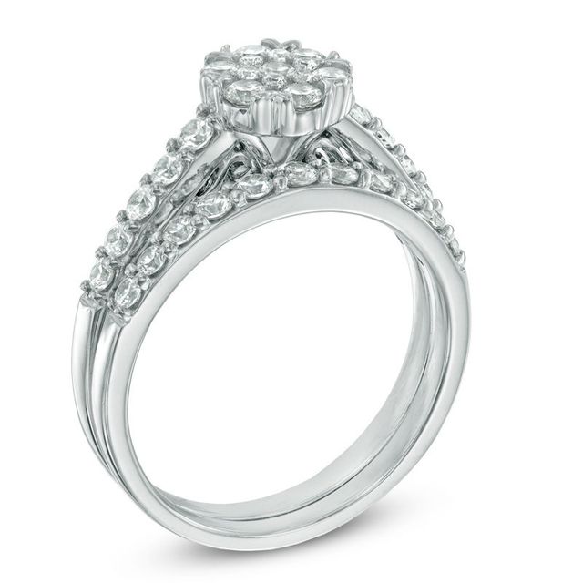 CT. T.W. Diamond Cluster Bridal Set in 10K White Gold