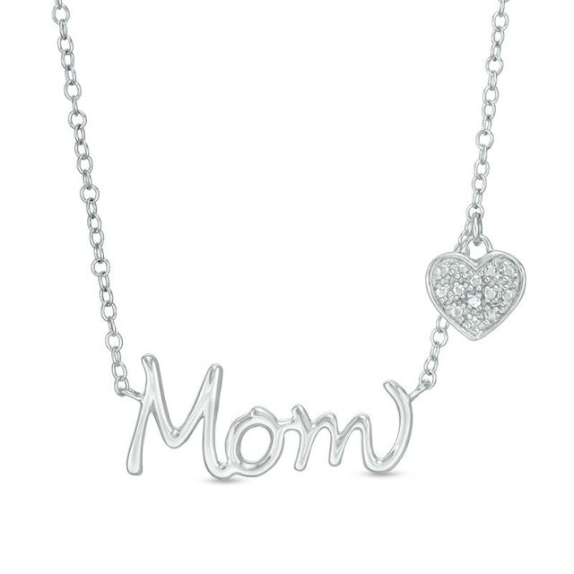 Diamond Accent "Mom" with Heart Charm Necklace in Sterling Silver|Peoples Jewellers