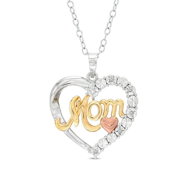 Diamond Accent "MOM" Heart Pendant in Sterling Silver and 14K Two-Tone Gold Plate|Peoples Jewellers
