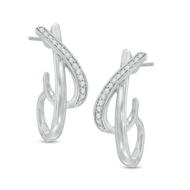 0.20 CT. T.W. Diamond "X" J-Hoop Earrings in Sterling Silver|Peoples Jewellers