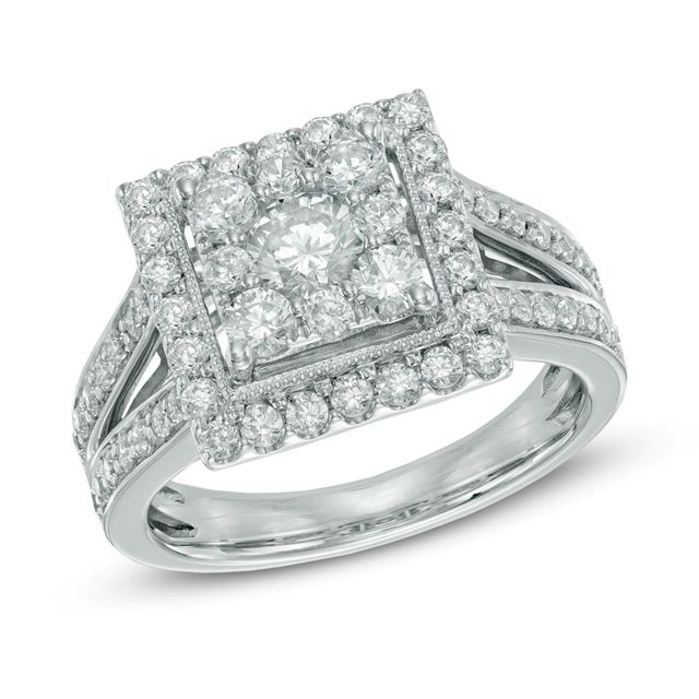 1.50 CT. T.W. Diamond Square Frame Engagement Ring in 14K White Gold|Peoples Jewellers