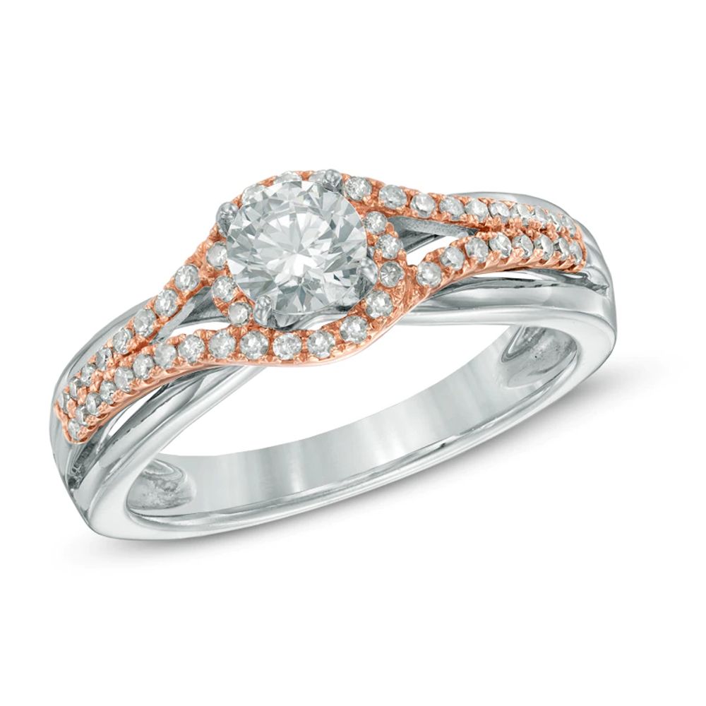 0.75 CT. T.W. Diamond Frame Split Shank Engagement Ring in 14K Two-Tone Gold|Peoples Jewellers