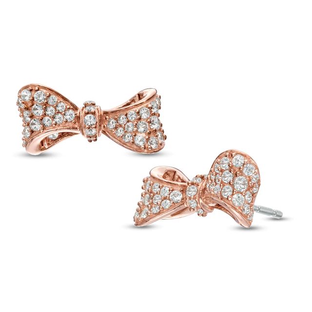 Lab-Created White Sapphire Bow Stud Earrings in Sterling Silver with 18K Rose Gold Plate