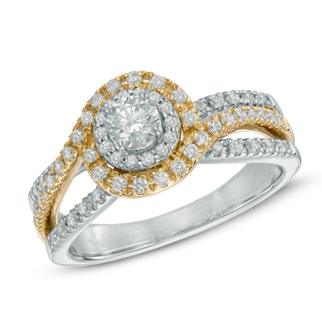 0.75 CT. T.W. Certified Canadian Diamond Swirl Frame Engagement Ring in 14K Two-Tone Gold (I/I1)