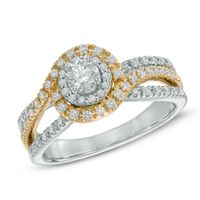 0.75 CT. T.W. Certified Canadian Diamond Swirl Frame Engagement Ring in 14K Two-Tone Gold (I/I1)|Peoples Jewellers
