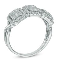 0.75 CT. T.W. Multi-Baguette Diamond Frame Three Stone Ring in 14K White Gold|Peoples Jewellers