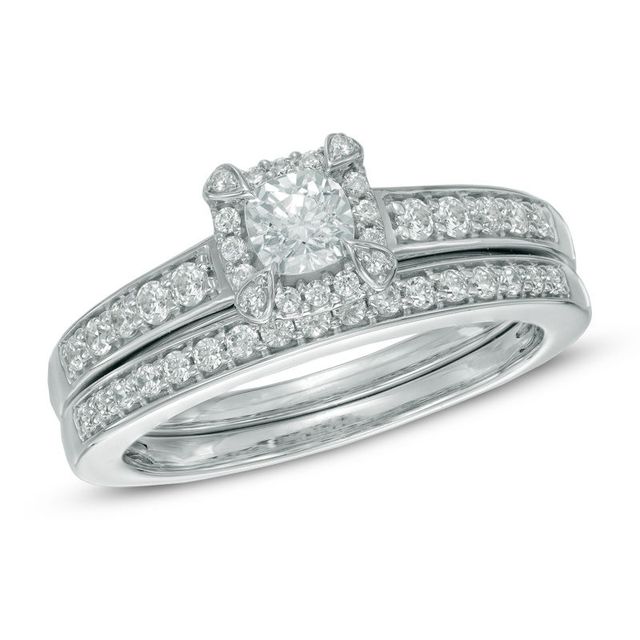 CT. T.W. Cushion-Cut Diamond Frame Bridal Set in 14K White Gold