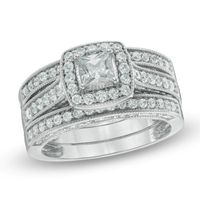 1.00 CT. T.W. Princess-Cut Diamond Frame Three Piece Bridal Set in 14K White Gold|Peoples Jewellers