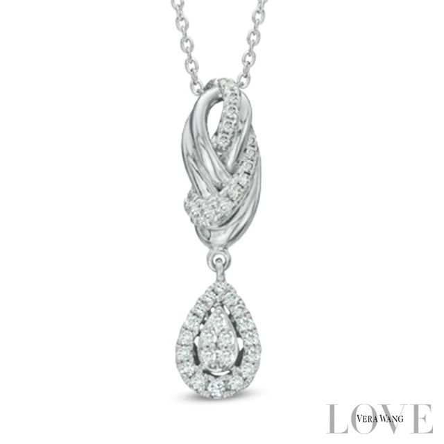 Vera Wang Love Collection 0.30 CT. T.W. Diamond Knot Drop Pendant in 14K White Gold|Peoples Jewellers