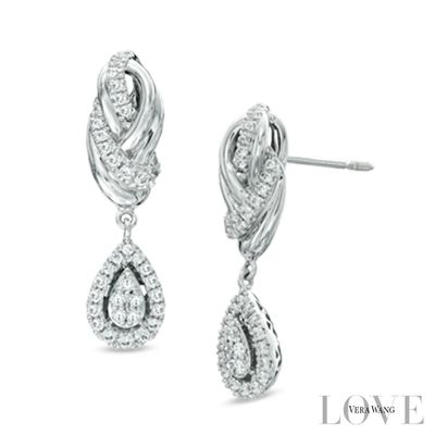 Vera Wang Love Collection 0.35 CT. T.W. Diamond Knot Drop Earrings in 14K White Gold|Peoples Jewellers