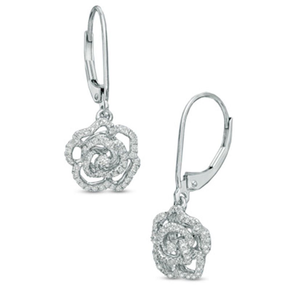 Vera Wang Love Collection 0.29 CT. T.W. Diamond Rose Drop Earrings in 14K White Gold|Peoples Jewellers
