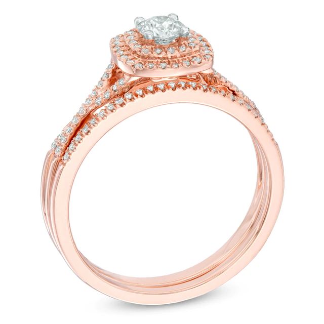 0.45 CT. T.W. Certified Canadian Diamond Double Frame Bridal Set in 14K Rose Gold (I/I2)