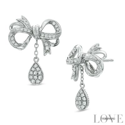 Vera Wang Love Collection 0.23 CT. T.W. Diamond Bow Drop Earrings in Sterling Silver|Peoples Jewellers