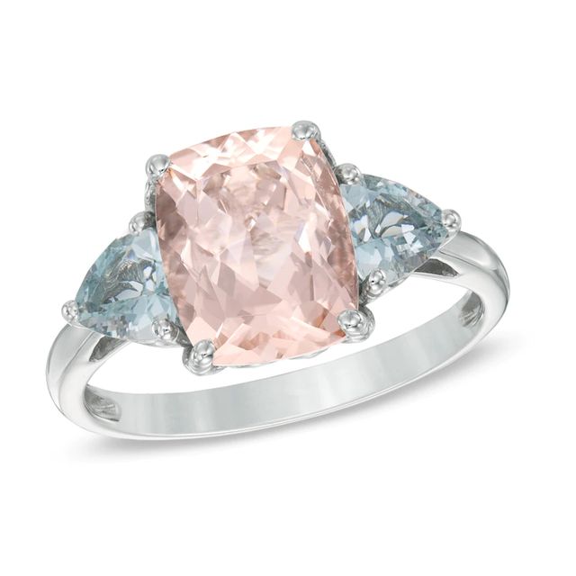 Cushion-Cut Morganite and Aquamarine Ring in 10K White Gold