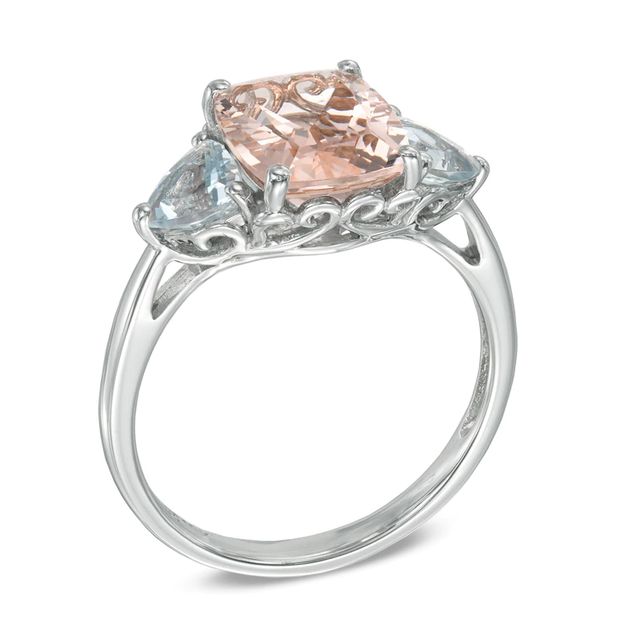 Cushion-Cut Morganite and Aquamarine Ring in 10K White Gold