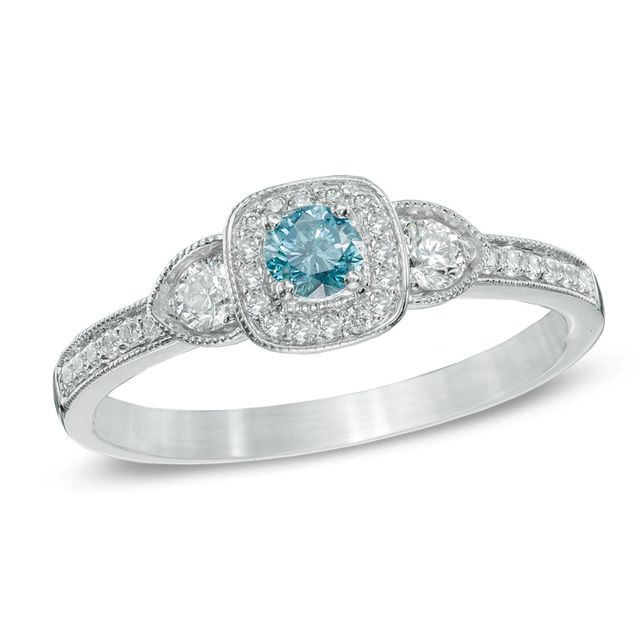 0.50 CT. T.W. Certified Canadian Diamond Vintage-Style Three Stone Ring in 14K White Gold (I2)|Peoples Jewellers