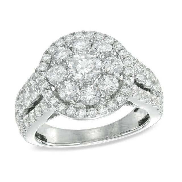 2.63 CT. T.W. Certified Canadian Diamond Double Frame Engagement Ring in 14K White Gold (I/I1)|Peoples Jewellers