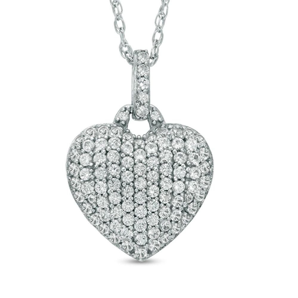 Lab-Created White Sapphire Heart Pendant in Sterling Silver|Peoples Jewellers