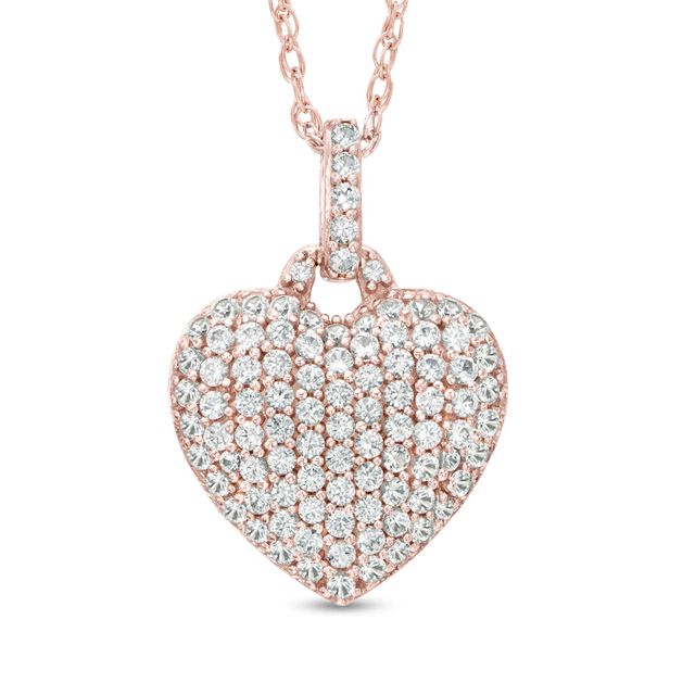 Lab-Created White Sapphire Heart Pendant in Sterling Silver with 14K Rose Gold Plate