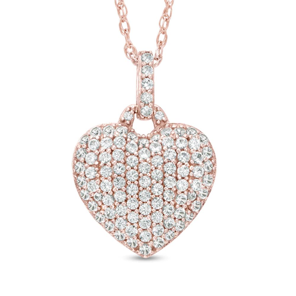 Lab-Created White Sapphire Heart Pendant in Sterling Silver with 14K Rose Gold Plate|Peoples Jewellers