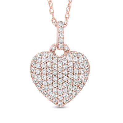 Lab-Created White Sapphire Heart Pendant in Sterling Silver with 14K Rose Gold Plate|Peoples Jewellers