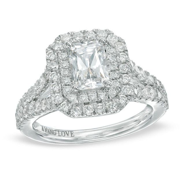 Vera Wang Love Collection 1.97 CT. T.W. Emerald-Cut Diamond Double Frame Ring in 14K White Gold