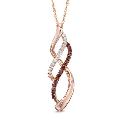 0.20 CT. T.W. Enhanced Cognac and White Diamond Split Waves Pendant in 10K Rose Gold|Peoples Jewellers