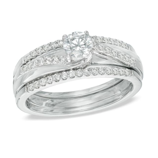 0.75 CT. T.W. Diamond Swirl Three Piece Bridal Set in 14K White Gold|Peoples Jewellers