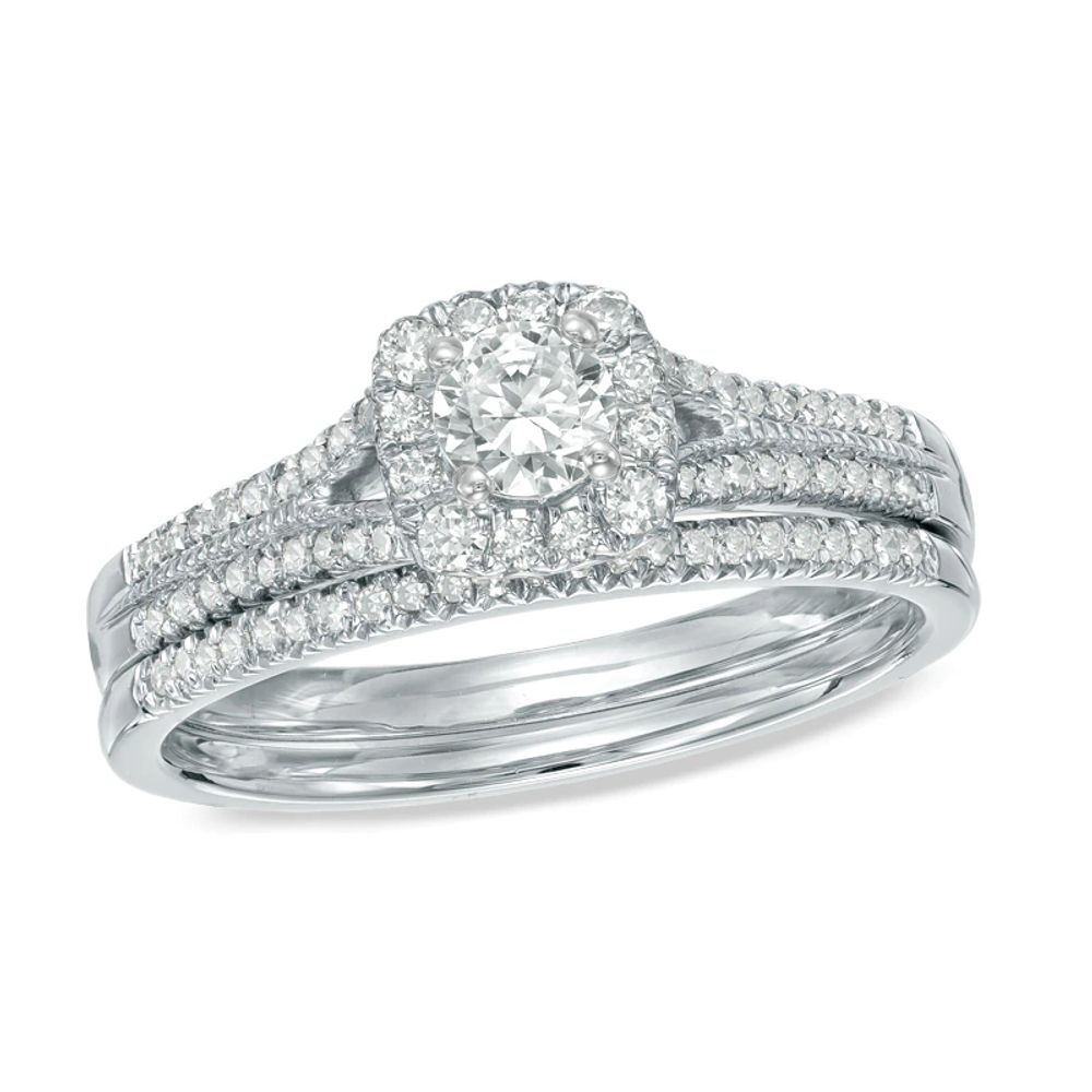 0.45 CT. T.W. Certified Canadian Diamond Frame Bridal Set in 14K White Gold (I/I2)|Peoples Jewellers