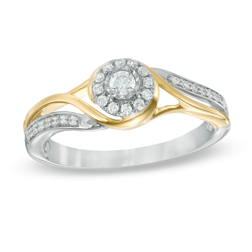 0.20 CT. T.W. Diamond Frame Swirl Promise Ring in 10K Two-Toned Gold|Peoples Jewellers