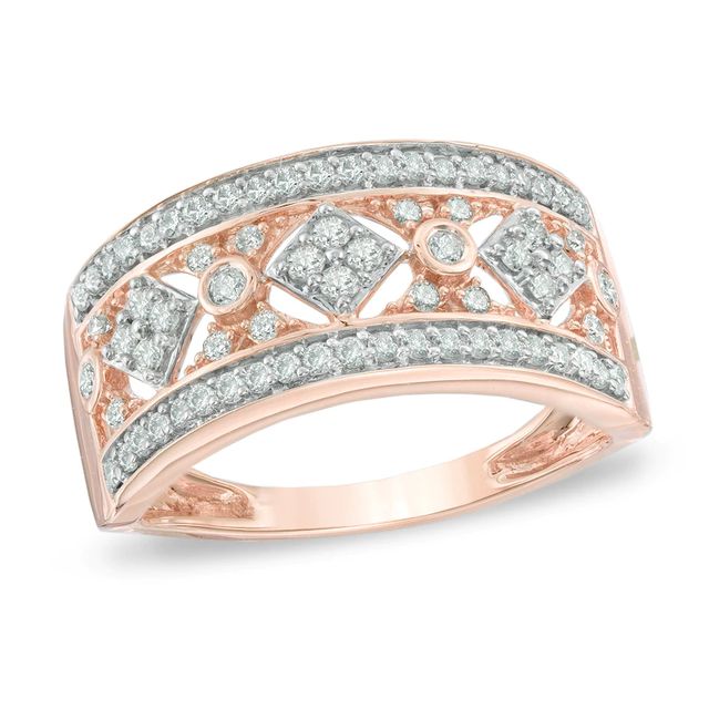 0.50 CT. T.W. Diamond Geometric Pattern Ring in 10K Rose Gold