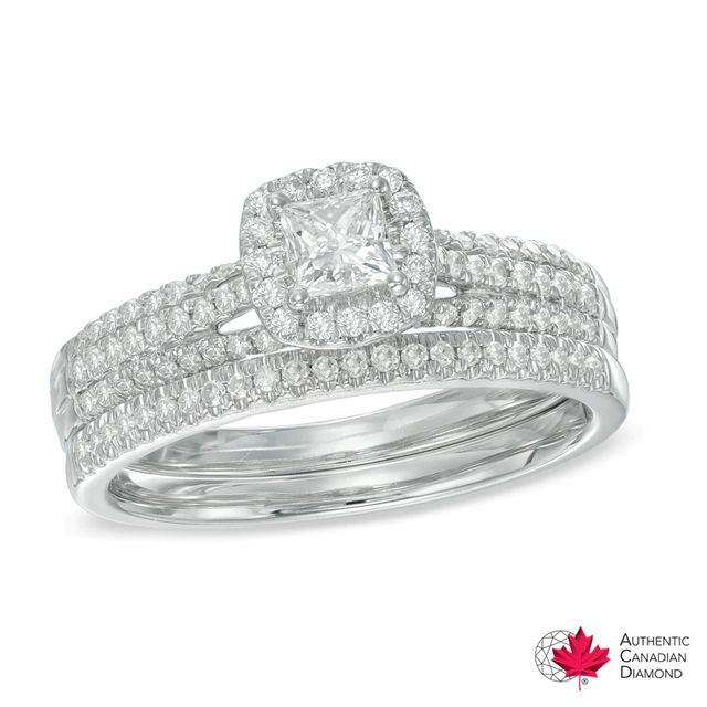 0.70 CT. T.W. Certified Canadian Princess-Cut Diamond Frame Bridal Set in 14K White Gold (I/I2)|Peoples Jewellers