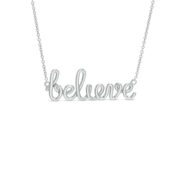 Cursive "believe" Necklace in Sterling Silver - 17.5"|Peoples Jewellers