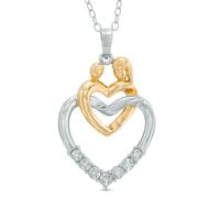 Diamond Accent Motherly Love Double Heart Pendant in Sterling Silver and 14K Gold Plate|Peoples Jewellers