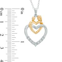 Diamond Accent Motherly Love Double Heart Pendant in Sterling Silver and 14K Gold Plate|Peoples Jewellers