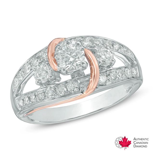 1.00 CT. T.W. Certified Canadian Diamond Three Stone Engagement Ring in 14K Two-Tone Gold (I/I2)|Peoples Jewellers